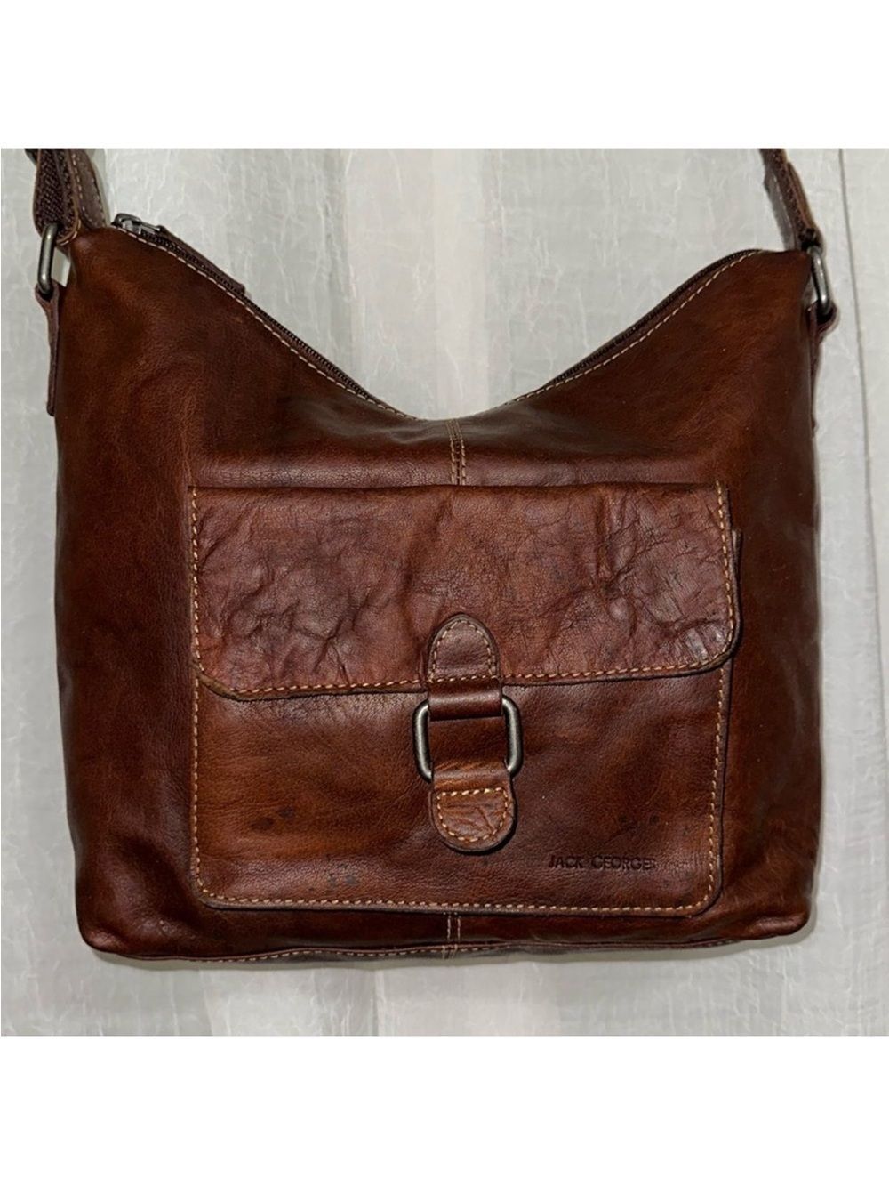 Rare Jack Georges Medium Brown Genuine Leather Vintage Messenger Crossbody Bag
